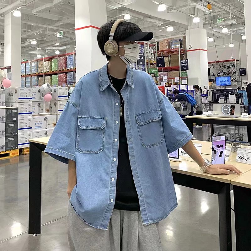 Áo Sơ Mi Nam Denim Tay Dài Thời Trang Dành Cho Hàn Quốc bigsize áo phong rộng unisex simple tiếng Nhật áo thun tay lỡ form rộng