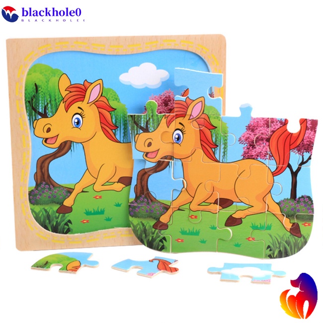 BH 16 Pcs/set Cartoon Puzzle Wooden Animal Pattern Jigsaw Toys  for Children