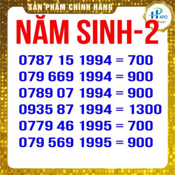 GIÁ SẬP SÀN SIM NĂM SINH GIÁ RẺ TRẢ TRƯỚC MOBIFONE 2 - SIM SỐ ĐẸP - HAPO STORE ..