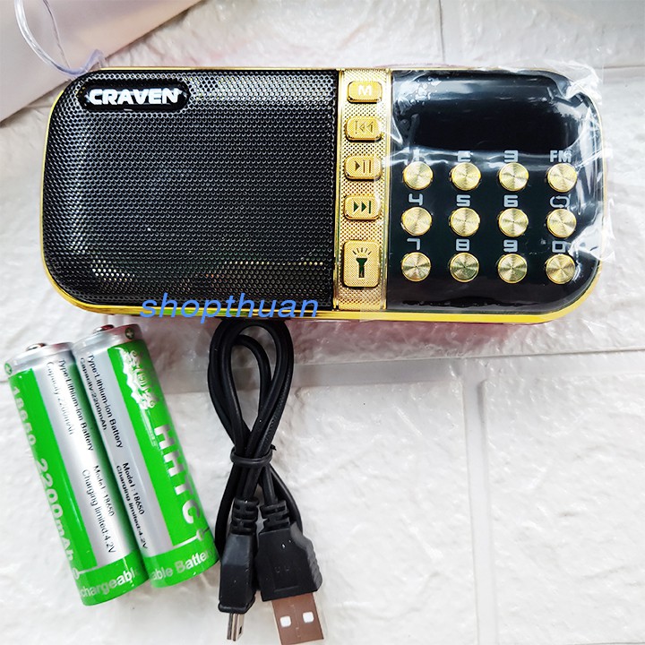 Loa Craven CR-863 2 Pin Sạc Có Đèn Pin - Nghe Thẻ Nhớ, Nghe USB , FM Radio Có Jack 3.5mm