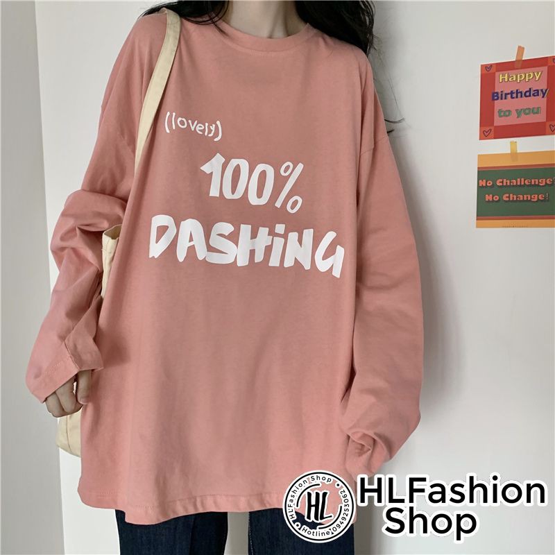 Áo thun tay dài form rộng 100% Dashing, áo dài tay nữ tay phồng HLFashion