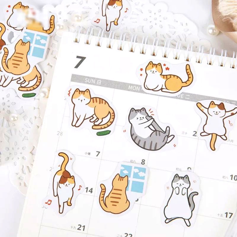 STICKER thú cưng siêu lười hộp 45 miếng dán trang trí sổ tay, ốp lưng điện thoại, li cốc - S14