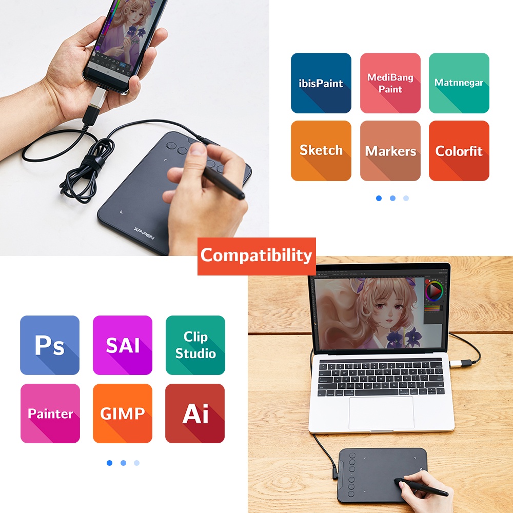 Bảng vẽ kĩ thuật số kèm bút XPPEN 8192 OSU cho máy tính bảng Android và PC không dùng pin