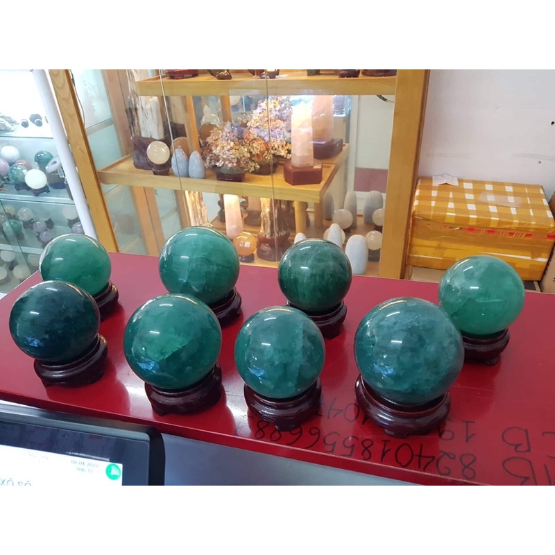 Quả cầu phong thủy đá Florit xanh lá hàng thiên nhiên