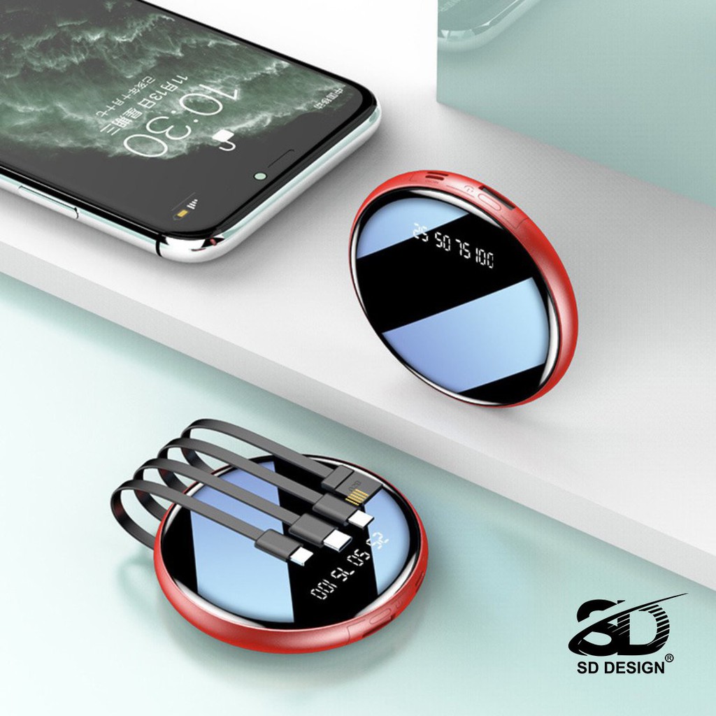 Sạc Dự Phòng Mini Chính Hãng G03 Cho iPhone Samsung Xiaomi Oppo Huawei Tích Hợp 4 Cáp Sạc+Màn Led Pin 6000mAh