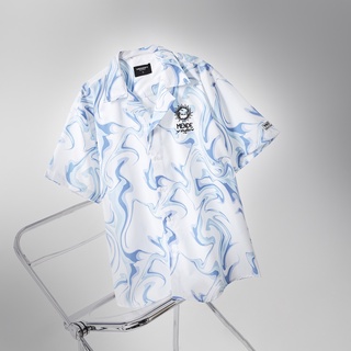 Mende - white blue shirt - áo sơ mi nam tay ngắn