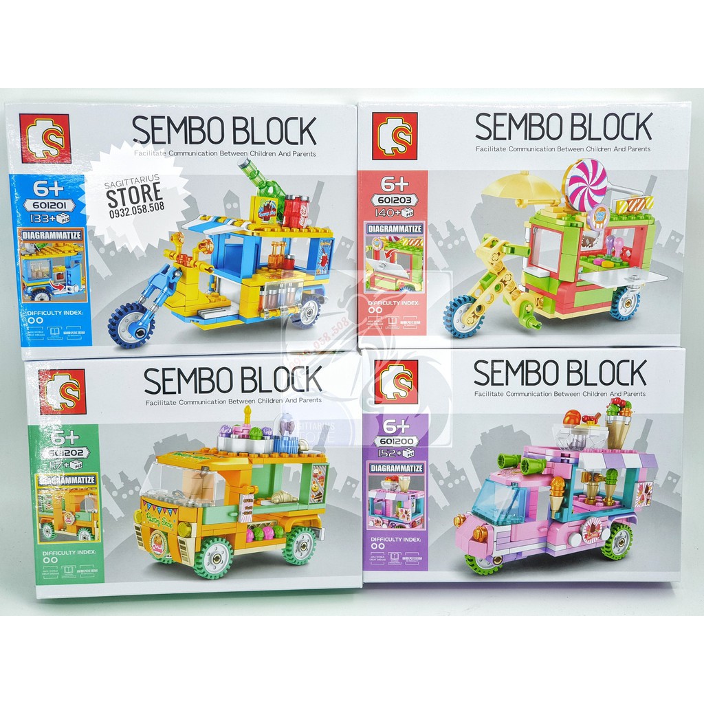 Combo 4 Hộp Lego Sembo Block 601200 ~ 301203 Lắp Ráp Cửa Hàng Lưu Động ( 542 Mảnh )- Hàng có sẵn