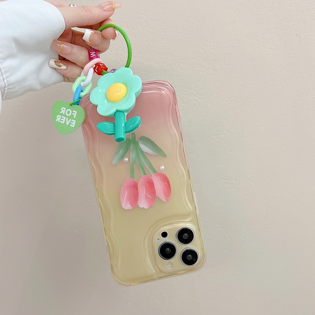 Ốp Điện Thoại Silicon Tpu Mềm Hình Hoa Tulip Gắn Dây Đeo Cổ Tay Chống Sốc / Thất Lạc Cho iPhone 11 12 13 Pro XS Max X XR