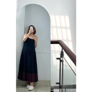 Đầm xếp ly dáng dài nữ hai dây hai lớp dày dặn vintage