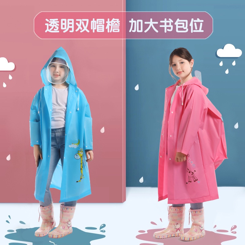 Áo Mưa EVA Có Mũ Trùm Đầu Lớn Thiết Kế Hai Vành Che Mưa Dành Cho Học Sinh Tiểu Học Mẫu Giáo