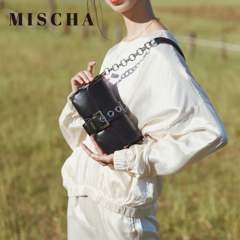 Mischa Túi Xách Da PU Màu Trơn Phối Dây Xích Đeo Vai Phong Cách niche Cổ Điển Dễ Phối Đồ Thời Trang