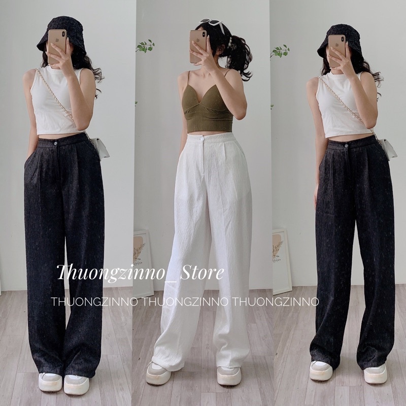 [Vải độc lạ]Quần ống rộng Tacta gân nhũ form dáng to rộng Hàn Quốc Quần ống  suông màu bắt mắt