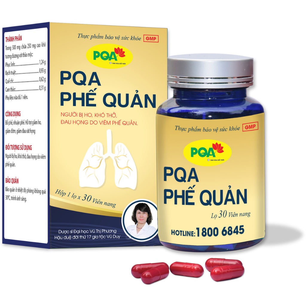 Phế Quản PQA Thành Phần Từ Thiên Nhiên Hỗ Trợ Bổ Phế, Giảm Ho, Đờm, Đau Rát Họng Hộp 30 Viên