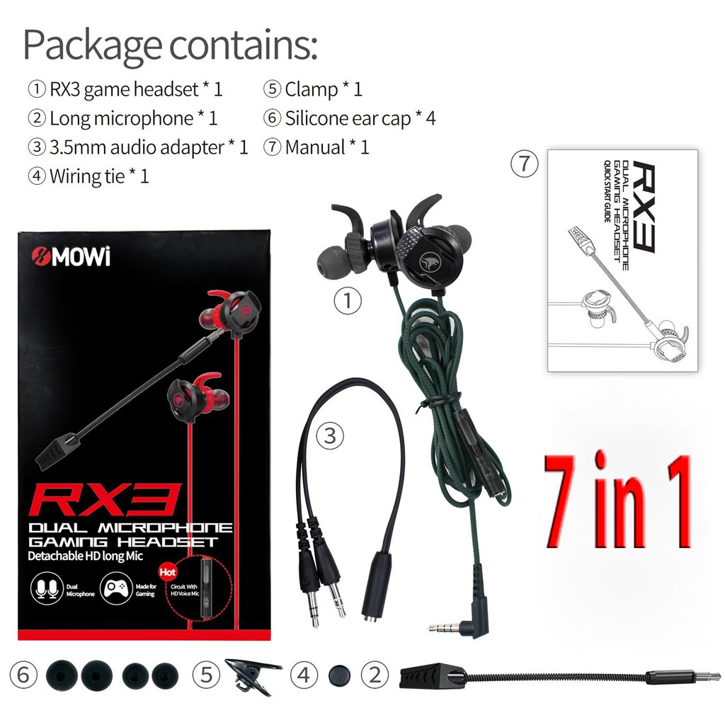 Tai nghe gaming Có Mic Rời xMOWI RX3 và xMOWI RX1 - Dùng Được Cho Cả Máy Tính Và Điện Thoại - Hàng Chính Hãng