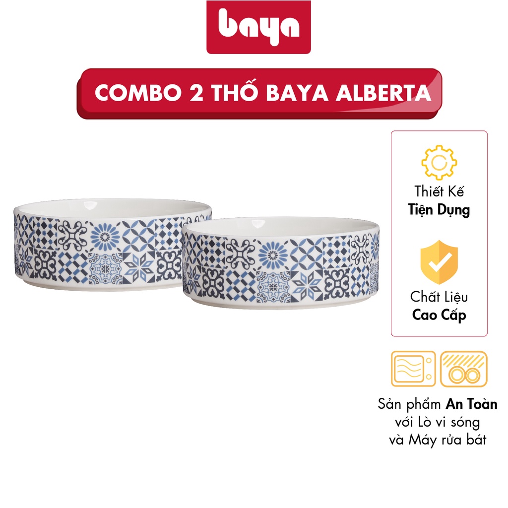 Bộ 2 Thố Ăn Cơm BAYA ALBERTA Chất Liệu Sứ Trắng Men Bóng Cao Cấp Đựng Hoa Qủa, Trộn Salad 6000245