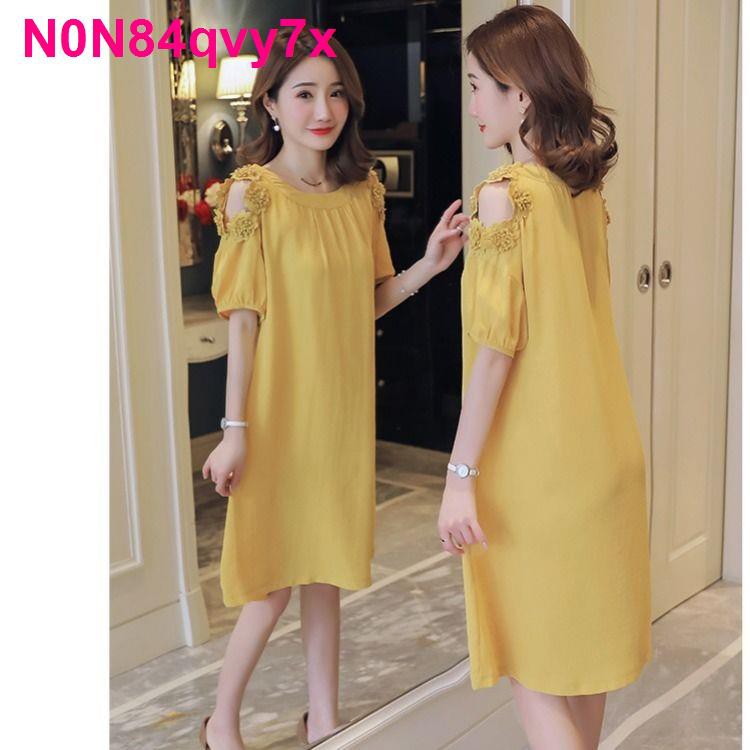 SHOP XINH Váy mùa hè của bà bầu Thời đại Tóc vàng Phiên bản Hàn Quốc áo sơ mi trang cỡ lớn rộng 200 kg <