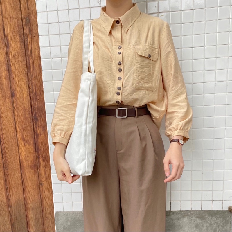 Áo sơmi CÚC chất linen đũi tay bồng phong cách Hàn Quốc