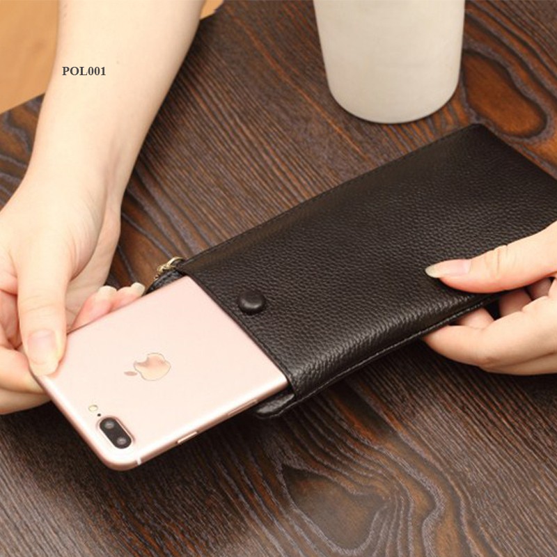 Ví da thời trang, Bóp ví dáng dài cho nam nữ, da bò cao cấp, nhiều ngăn, có ngăn để điện thoại POL001