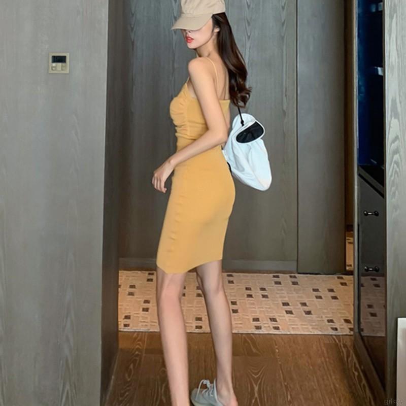 Đầm Dệt Kim Không Tay Cổ Chữ V Gợi Cảm Thời Trang Theo Phong Cách Hàn Quốc