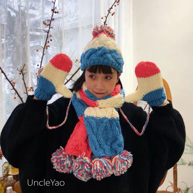 Set khăn + mũ len vintage