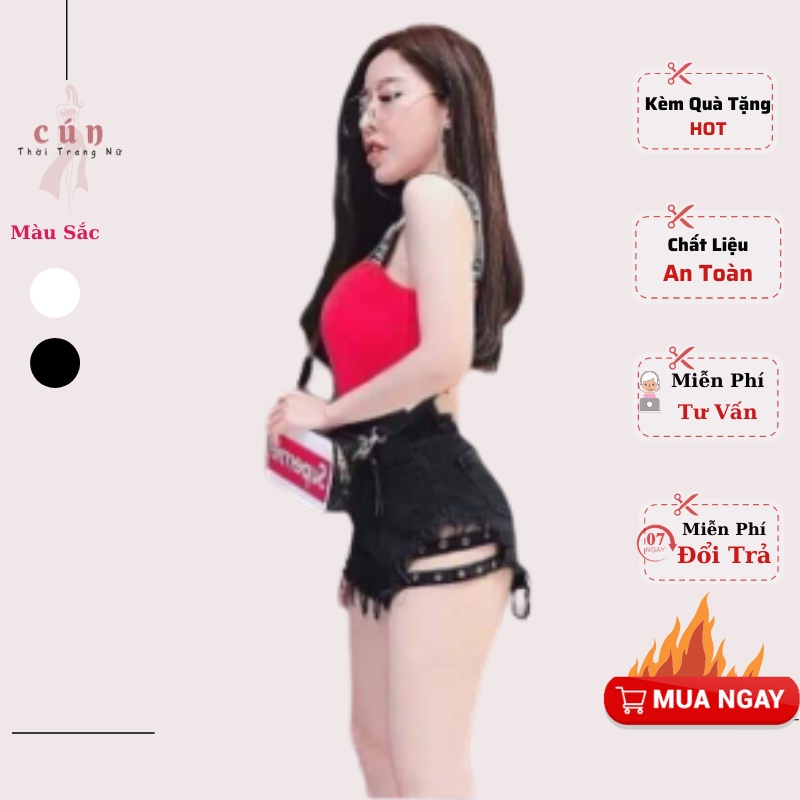 Quần Short KaKi Phối 2 Dây Lỗ Bên Hông Sexy Kiểu Dáng Cá Tính Thời Trang