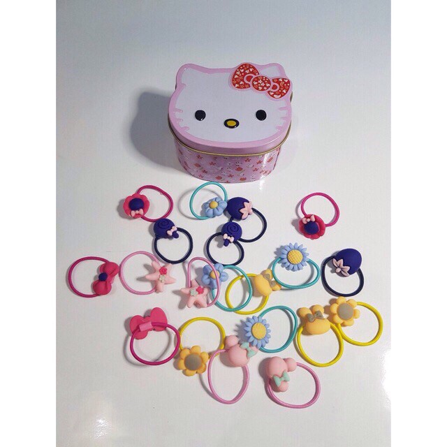 Sẵn hàng Hộp 40 dây buộc tóc cho bé hình hello kitty