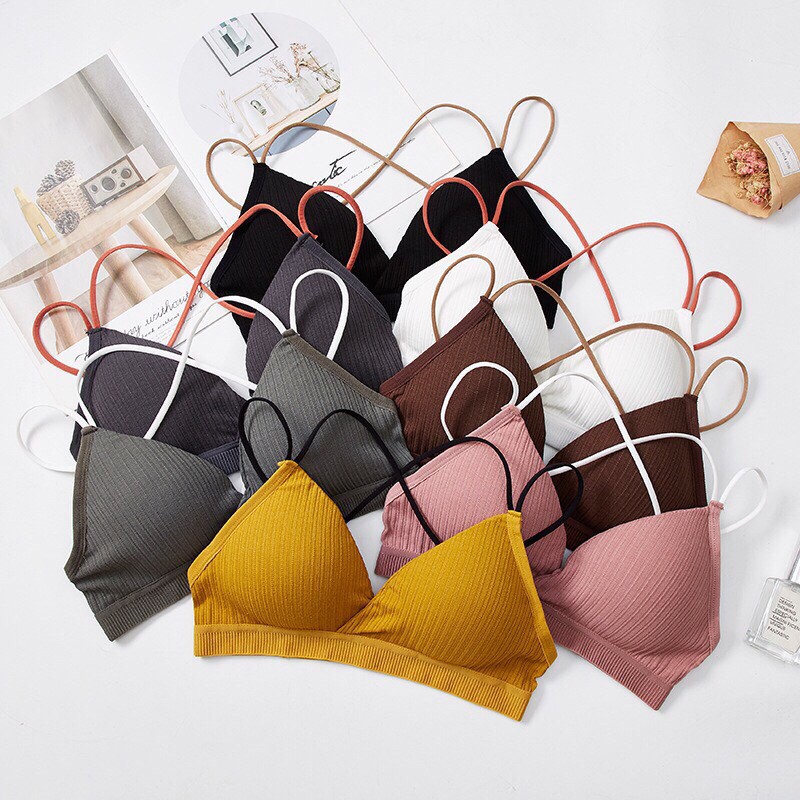 Áo bra cotton mỏng dáng ngắn khoét ngực sâu dây lưng chéo gợi cảm