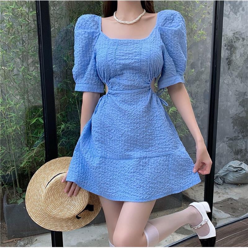 Váy Cổ Vuông Dây Rút Khoéc Eo Thời Trang Cá Tính