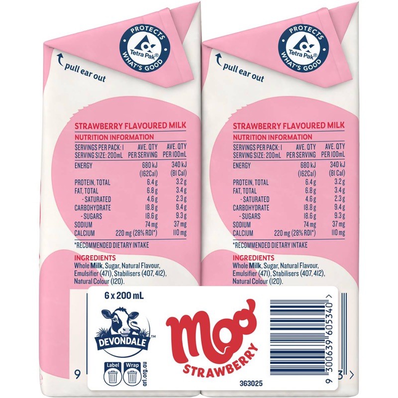 Sữa tươi Úc Devondale - Lốc 6 hộp x 200ml/hộp