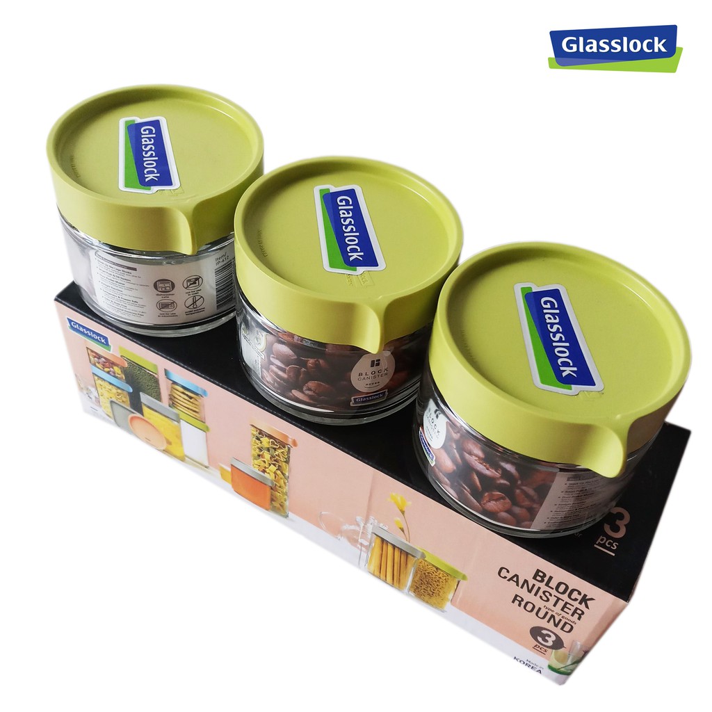 Bộ 3 hũ gia vị Glasslock 250ml IG785 Hàn Quốc nắp xanh lá - Larva Store