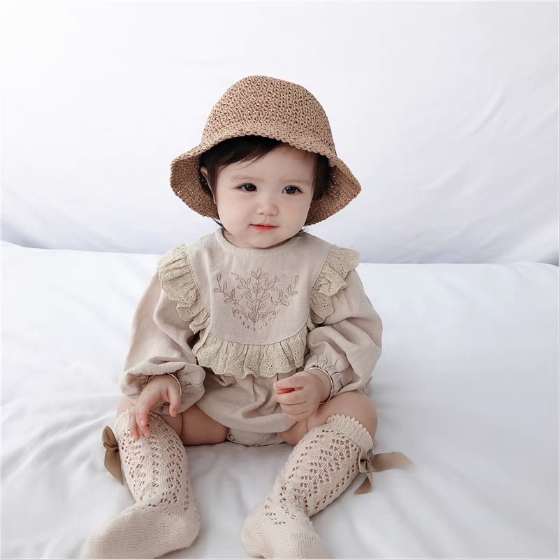 Body đũi mát mềm kèm mũ bèo tiểu thư xinh xắn cho bé 0-2 tuổi hàng cao cấp