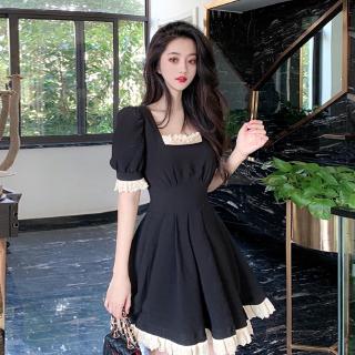 Đầm nữ ngắn tay cổ vuông eo thắt dây thời trang