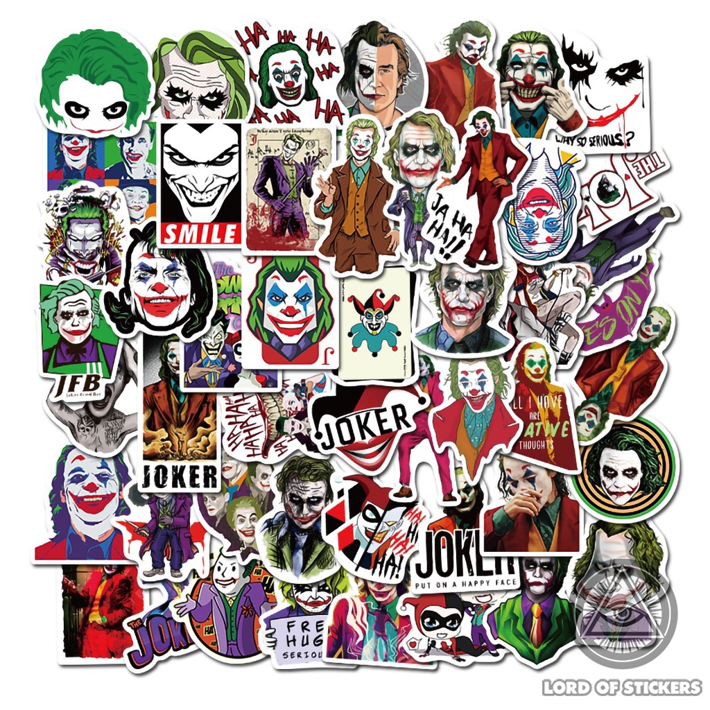 Set 50 Miếng Dán Hình Nhân Vật Joker Sticker DC Comics Chống Thấm Nước Trang Trí Mũ Bảo Hiểm, Laptop, Vali, Xe, Sổ