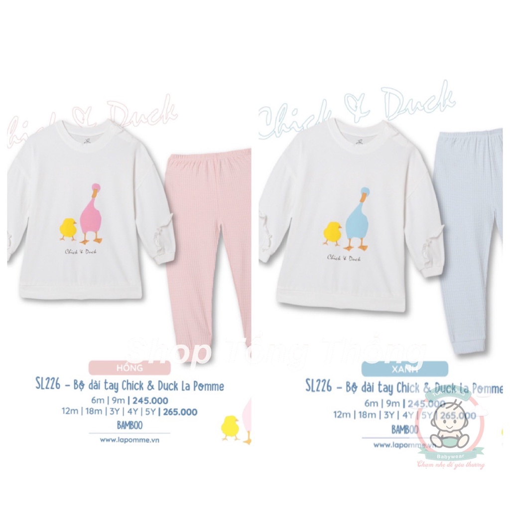 Bộ La Pomme Bamboo Dài tay bồng bèo vit con cao cấp mềm mịn đáng yêu thấm hút tốt cho bé gái SL226