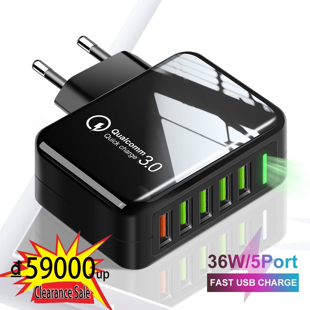 Củ Sạc Nhanh 36W QC3.0 5 Cổng USB Cho Huawei