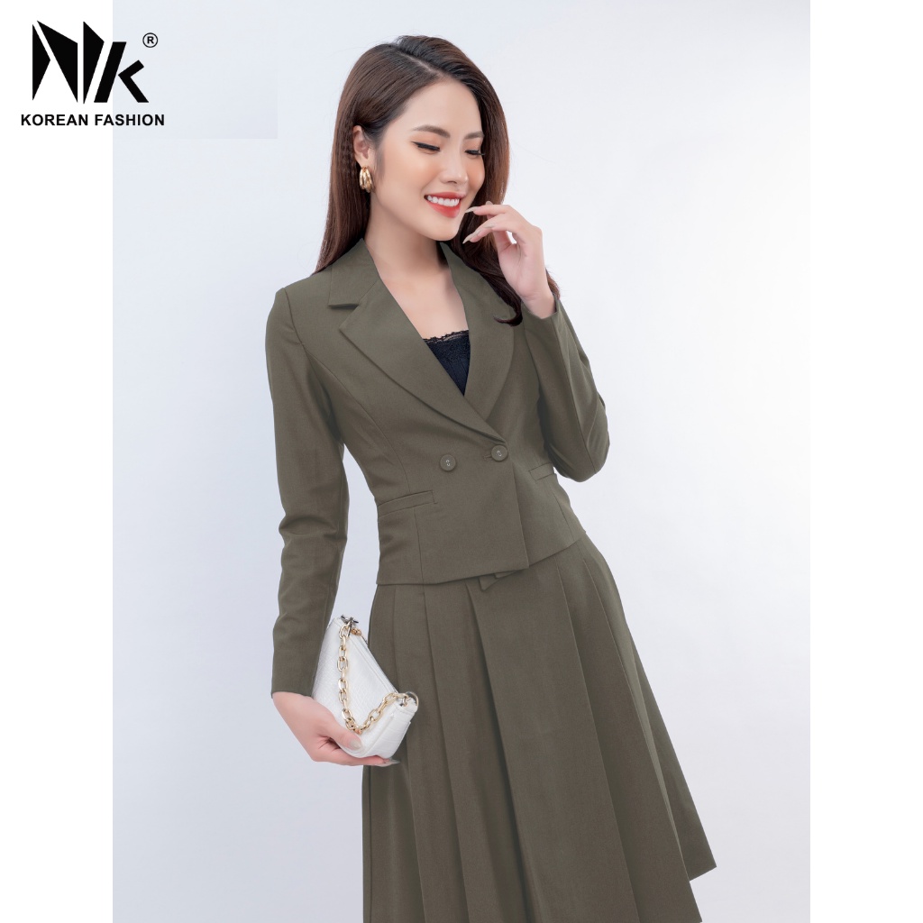 Bộ Vest Nữ Công Sở NK Fashion Tay Dài Kết Hợp Chân Váy Xòe Xếp Ly, Chất Liệu Hàn Cao Cấp NKFBD2108015