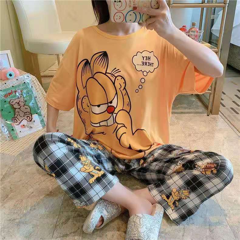 Bộ Đồ Ngủ Tay Ngắn Dáng Rộng Phong Cách Thời Trang Hàn Quốc Dễ Thương