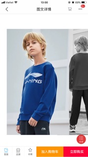 Áo nỉ Lining auth có sẵn sz 170cm