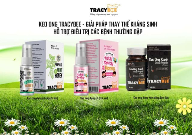 Keo ong xanh Tracybee hương vị bạc hè the mát dành cho người lớn và trẻ em trên 24 tháng tuổi-giảm viêm họng-ho -30ml