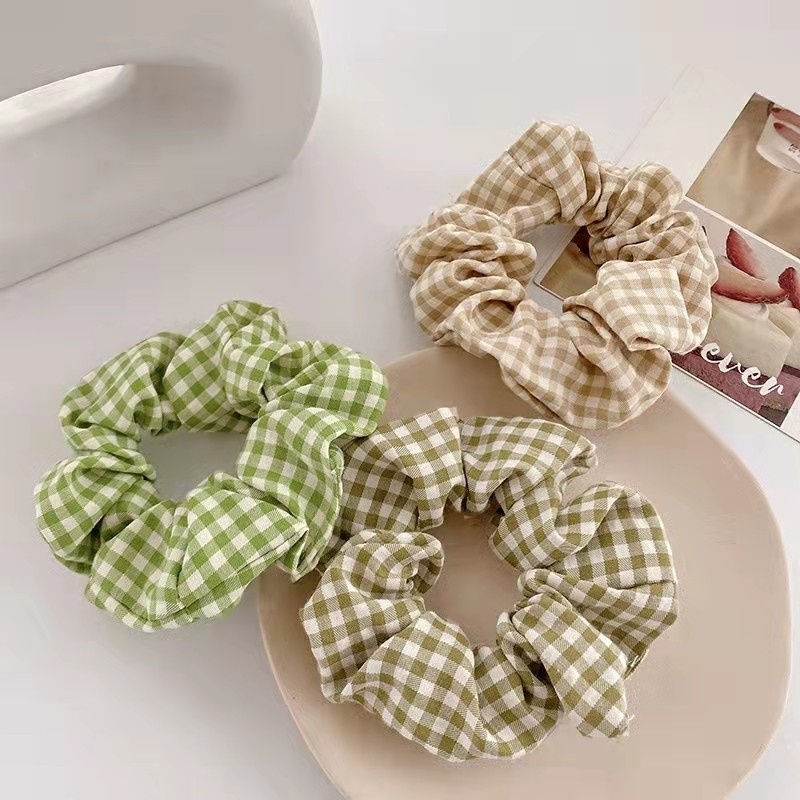 Dây Cột Tóc Cao Su Co Giãn Dày Dặn In Họa Tiết Caro / Heo Phong Cách Hàn Quốc Cổ Điển Thời Trang Cho Nữ