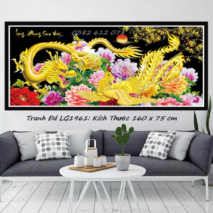 Tranh đính đá long phụng sum vầy KT:160x75cm. Tranh gắn đá chưa gắn.