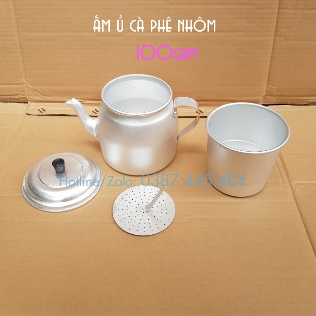 Phin nhôm ủ caphe 100g - 200g có ấm với vòi rót tiện dụng - Phin caphe nhôm to 100g 200g - Máy móc pha chế giá sỉ TM