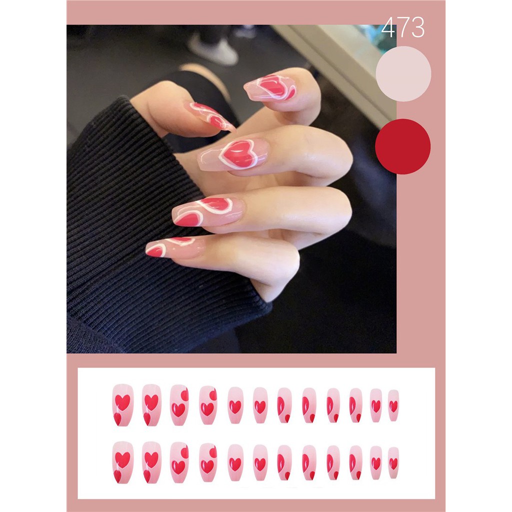 Set 24 móng tay giả, nail giả khuôn dài trang trí 3D đẹp mắt AY