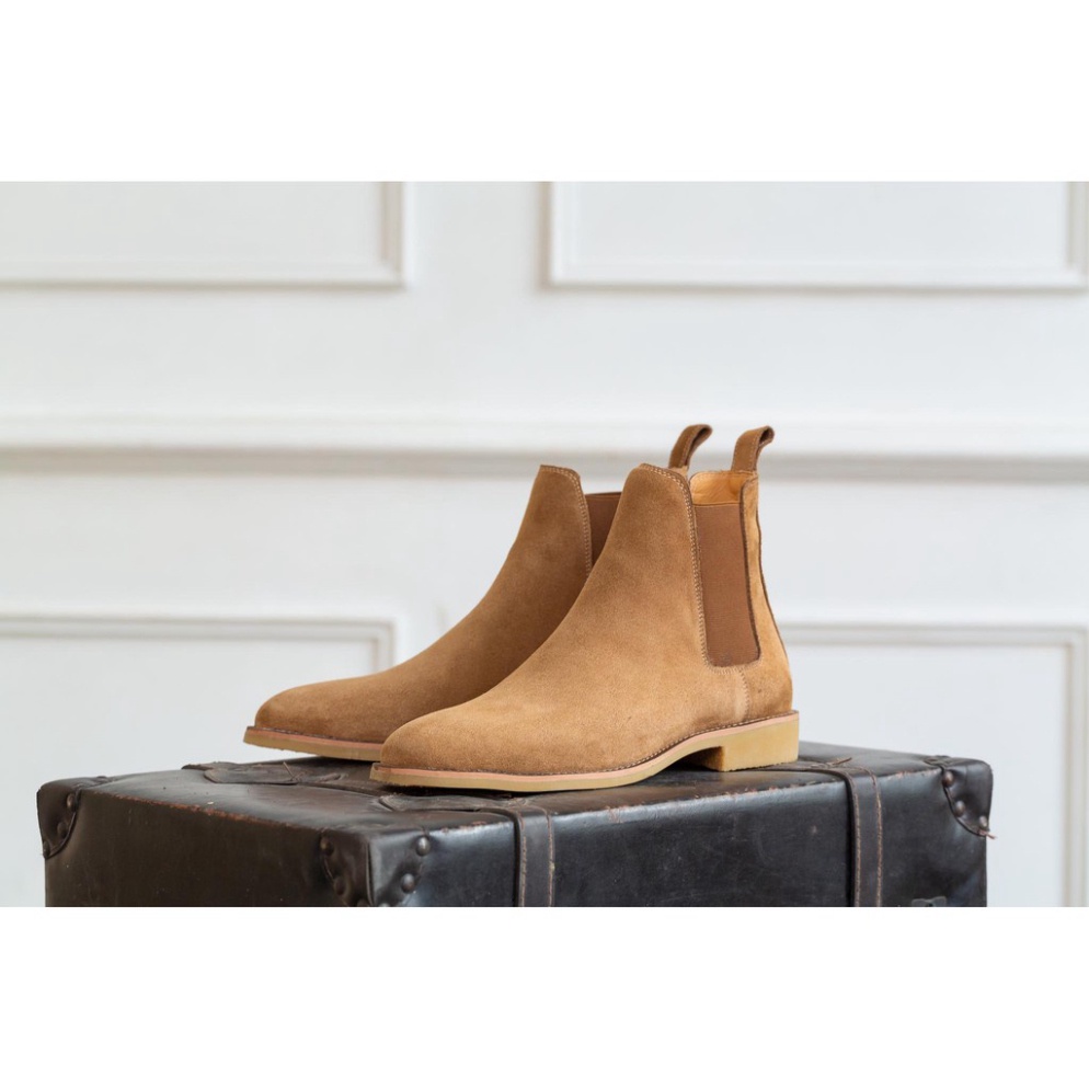 Chelsea boots cao cổ thời trang nam chất liệu da lộn màu nâu đế độn 3.5cm | BigBuy360 - bigbuy360.vn