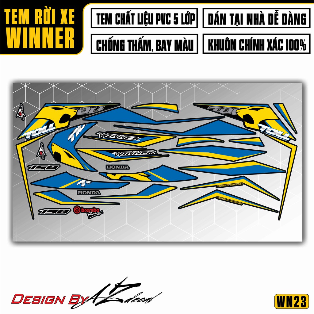 Tem Rời Xe Honda Winner 150 Mẫu Toll | 2WN23 | Tem Chế Xe Cao Cấp, Độ Bền Cao, Cắt Khuôn Sẵn