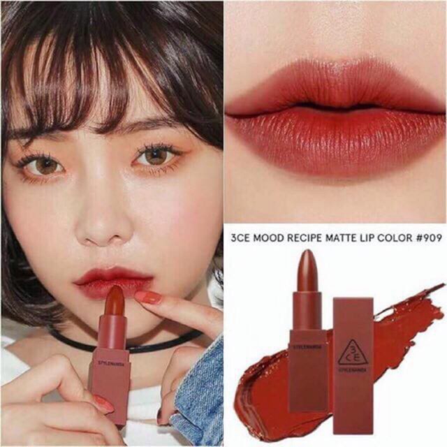 💄Son 3ce MOOD Recipe Màu 909 Smoked Rose Đỏ gạch sang chảnh