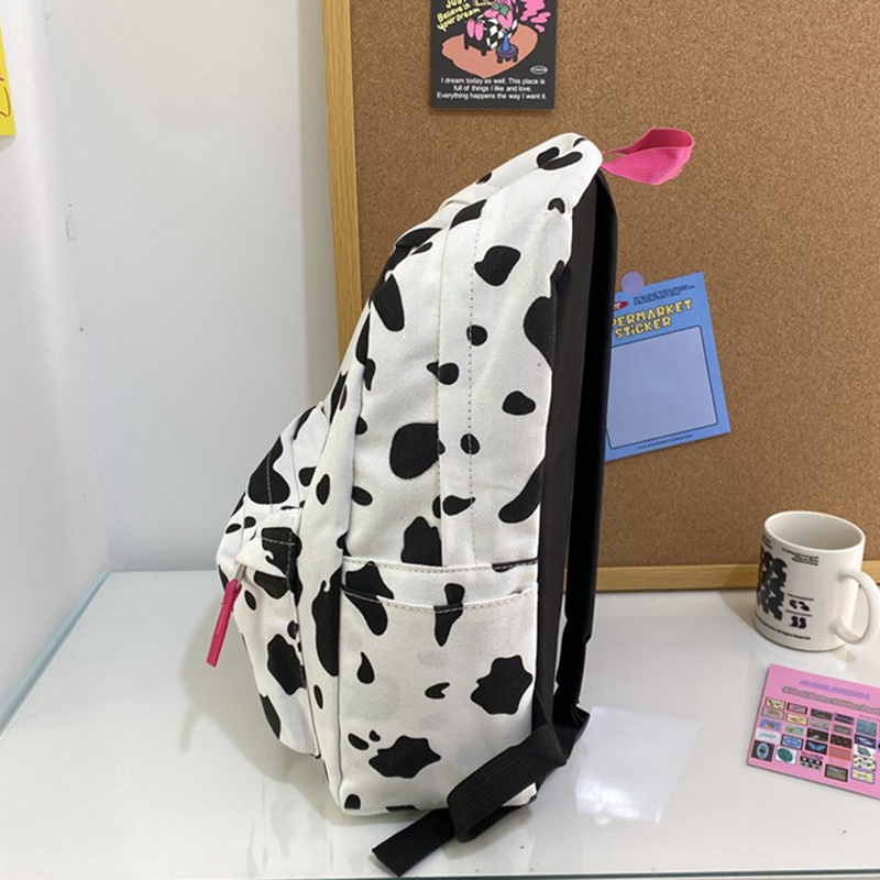 Balo IELGY vải canvas in họa tiết bò sữa độc đáo thời trang cho nữ