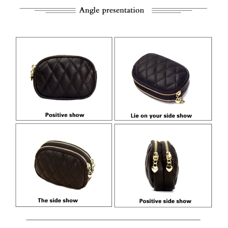 Ví Da Nhỏ Đựng Tiền Xu Hai Ngăn Có Khóa Kéo Thêu Họa Tiết Kim Cương Cho Nữ Giá Đỡ