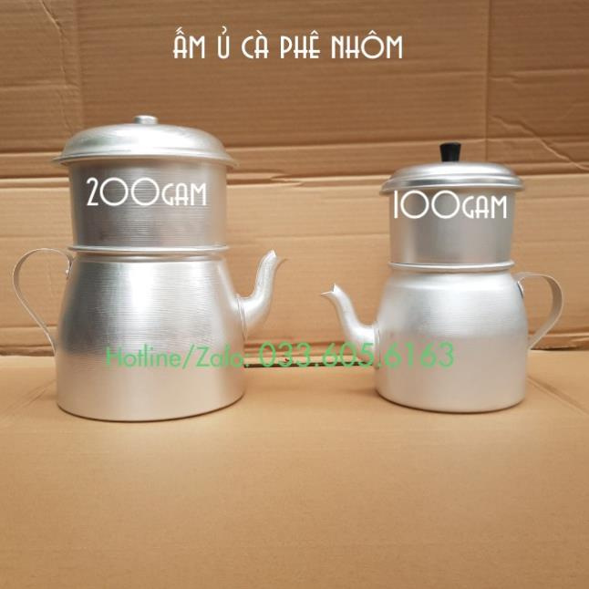 Phin nhôm ủ caphe 100g - 200g có ấm với vòi rót tiện dụng - Phin caphe nhôm to 1 lạng 2 lạng - Dụng cụ pha chế TV