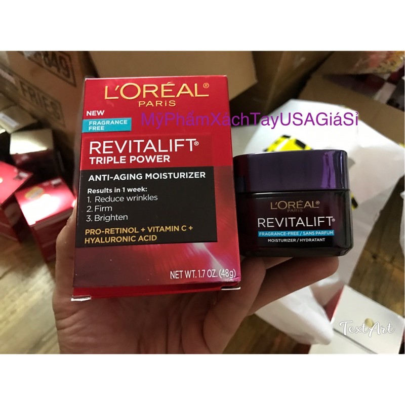 Kem dưỡng ẩm chống lão hoá L'Oreal Paris Revitalift Triple Power Anti-Aging Cream Fragrance Free 48g Hàng Mỹ